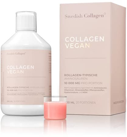 Swedish Collagen - Collagen Vegan 500 ml flüssiges Kollagen | 10.000 mg vegane Aminosäuren mit Hyaluronsäure, Vitaminen & Mineralien für Haare, Haut und Nägel