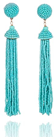 Zavana Long Tassel Ohrringe für Frauen, Türkis blaue Ohrringe für Damen, lange hängende Ohrringe mit Türkisblauen Perlen, handgemachte Boho Chic Hänge-Ohrringe, Modeschmuck für Frauen