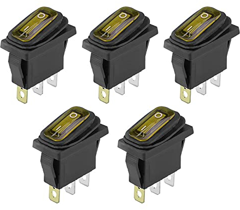 ETOPARS 5 Stück 12V 20A Kippschalter Auto KFZ Runde Wippschalter Gelb Beleuchtet Licht EIN/AUS Schalter Druckschalter Taste 3 Polig Wasserdicht Boot