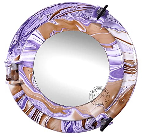 Hind Handicrafts Wandmontierter Vintage nautisches Schiff-Bullaugenspiegel für Heimdekoration | Piraten-maritimes nautisches Themen-Dekor | Kosmetikspiegel (30,5 cm, violette Welle)