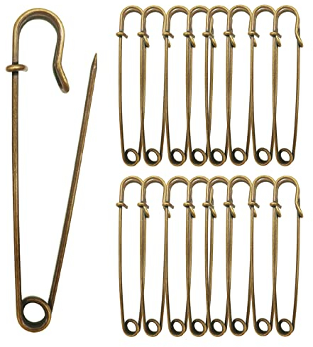Urmspst Sicherheitsnadeln (Aufgerüstet), 10cm Große Sicherheitsnadeln,15 Stück für Kleidung,Leder,Segeltuch,Decken,Basteln, Röcke, Extragroße Sicherheitsnadeln, Robuste Sicherheitsnadeln(Bronze)