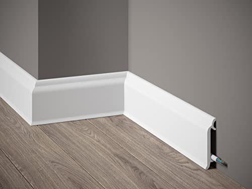 Mardom Decor | MD8300P | Plinthe Premium | Plinthe avec 5 clips et espace pour câbles (1,9 x 1,0 cm) | Plinthe avec surface blanche satinée | 200 x 8,2 x 1,7 cm