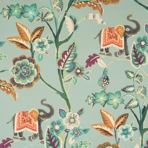 Prestigious Textiles Dekostoff Baumwolle GUJARAT Blumenranken Elefant Mint grün bunt 140cm