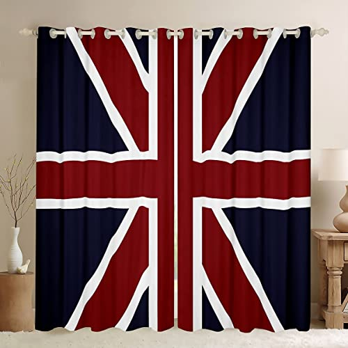 Union Jack Flag Curtains Kids Teens British Flag Window Curtains Red Whit Blue Curtains Drapes for Bedroom Living Room,Stripe Window Treatment W66*L90 Inch