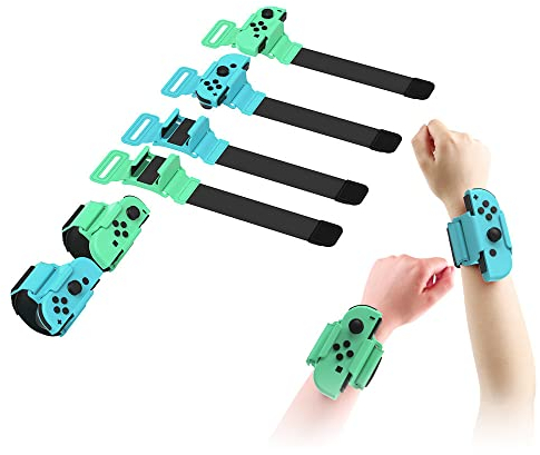 2 Stück Handschlaufe + 2 Stück Beingurt für Nintendo Switch, Elastischer Sportgurt für Erwachsene und Kinder