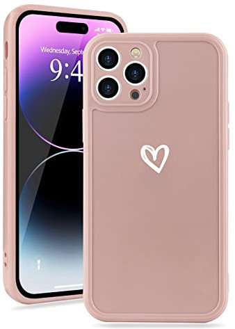 Micoden for iPhone 14 Pro Case Cute Girls Silicone Shockproof Protective Bumper Cases with Love Heart Pattern Design for iPhone 14 Pro Pink
