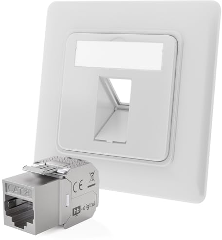 hb-digital 1-Port CAT 8 Netzwerkdose unterputz RAL9003 + 1x GHMT zertifiziertes CAT 8 Keystone RJ45 Modul LAN Ethernet Keystone Dose Buchse Einbaubuchse max. 40 Gbit/s STP - Signalweiß