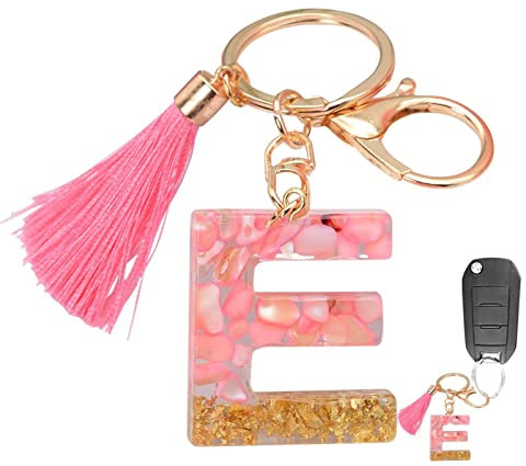 GIMOCOOL Charme de Porte-clés Lettre, Pendentif de Sac à Main de Charme de Porte-clés de Gland Rose de Lettre de résine, Porte-clés Pendentif Porte-clés, Femmes Filles Cadeau d'anniversaire drôle