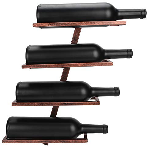 Portabottiglie Vino da Parete, Scaffale Portabottiglie di Vino in Metallo per 2/4 Bottiglie, Cantinetta Vini da Parete per Cucina Salotto Sala da Pranzo e Bar, Bronzo (4 Bottiglie)
