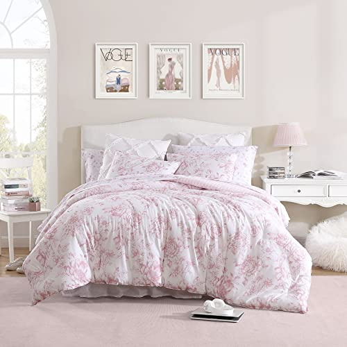 Laura Ashley - Twin Comforter Set, Reversible Cotton Bedding for Year Round Use, 2 Piece Coquette Bed Set with Matching Pillowcase (Delphine Mauve Pink)