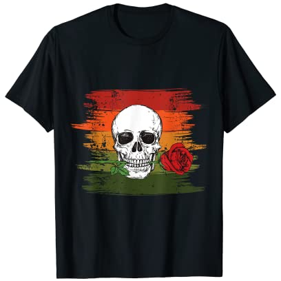 Charmanter Totenkopf mit roter Rose Afterlife Rosen Tattoo T-Shirt
