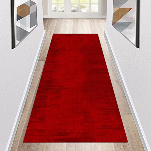 Siunwdiy Teppich Läufer Flur Küche rutschfest Waschbar Roter Küchenläufer Lang Abstrakt Korridor -Teppichläufer Küchenteppich Meterware Anpassbar,Rot,110x200cm