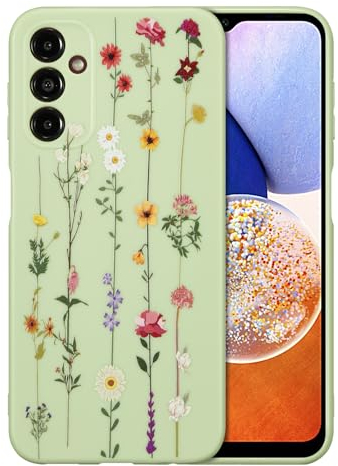ZTOFERA Compatible with Samsung Galaxy A14 5G Case for Girls Women, Flexible Soft Silicone Protective Phone Case with Cute Climbing Flowers Floral Pattern Shockproof Bumper Cover, Green