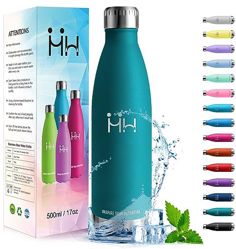 HoneyHolly Trinkflasche Edelstahl, Trinkflasche Kinder, 500ML BPA-frei, Thermosflasche, Wasserflasche Doppelwandig, Trinkflasche Kohlensäure Geeignet, Trinkflasche Sport für Fitness, Gym, Fahrrad