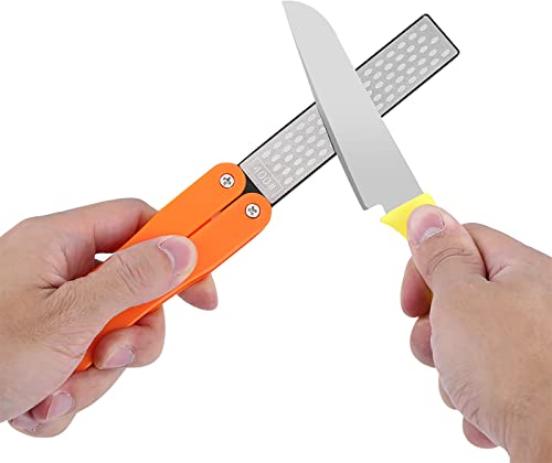 Gavigain Knife Sharpener,Dual Grit Diamond Sharpener, Sharpener Stone Outdoor Camping Folding Double Sided 400/600# Whetstone Stones Sharpening Tool for Sharpen Kitchen Tools, Scissors(Yellow)