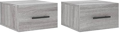 vidaXL Wand Nachttisch 2 STK., Nachtschrank mit reichlich Stauraum, Hängend Nachtkommode Nachtkonsole, Wandschublade für Schlafzimmer, Grau Sonoma