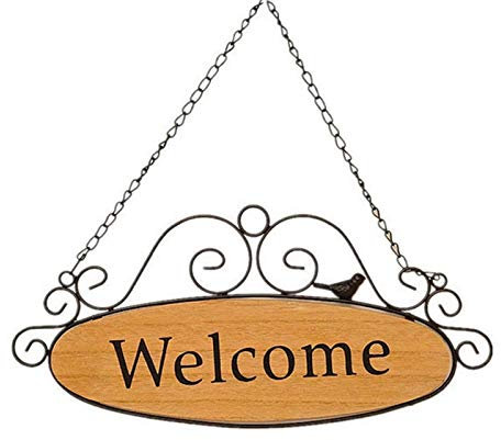 Brensty Letreros de Puerta de Welcome Letrero de Madera Colgante Placa para el Hogar JardíN Bar CafeteríA Tienda Tienda Puerta Principal DecoracióN Colgante de Pared