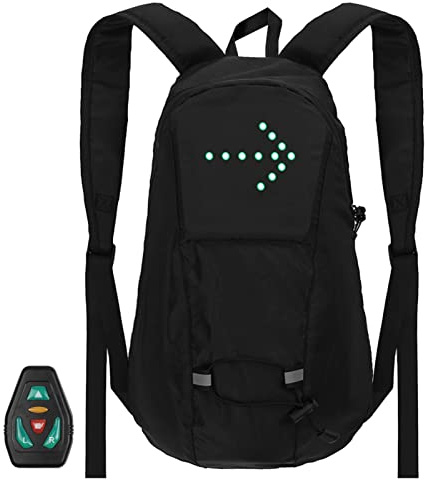 KOCAN 15L LED-Rucksack, KOCAN LED Blinker Fahrrad Pack mit Fahrtrichtungsanzeige, USB wiederaufladbar, Sicherheitslichttasche, wasserdicht, Drahtlose Fernbedienung, Fahrradtasche, Schwarz