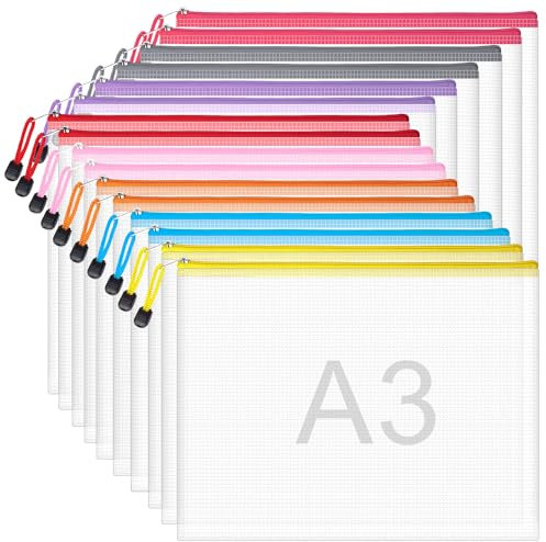 Plastic Wallets, 16 Pack A3 Document File Folder Zipper Pockets Zip Lock Bags for School Office Home Travel Storage