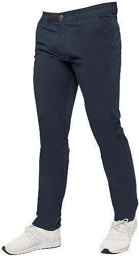 989Zé ENZO Mens Stretch Chino Slim Fit Leg Jeans Trousers Pants by Raw Denim EZ348 Navy 32W / 32L