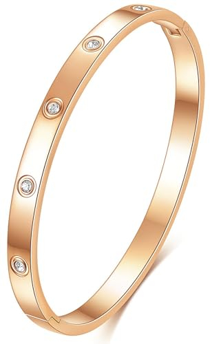 Tidefire Edelstahl Kristall Zirkonia Armbänder 18K Gold Plattiert Damen Armband Titanium Stahl Armreif (084 Rosé Gold)