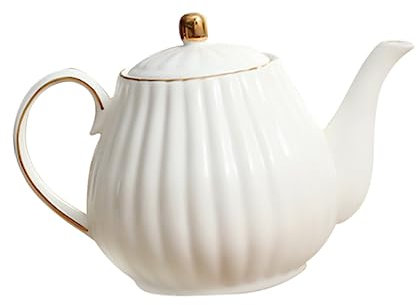 DIXII Théière blanche en céramique blanche - Théière blanche - Théière en céramique blanche - Distributeur de lait - Bords dorés - Outil à thé en céramique blanche