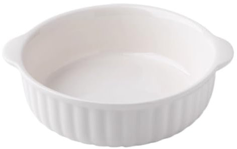TAMUME Bandeja Redonda para Tartas con Asas, Diseño Estriado para Quiche, Adecuado para Horno a Mesa, Porcelana Blanca, 7.5