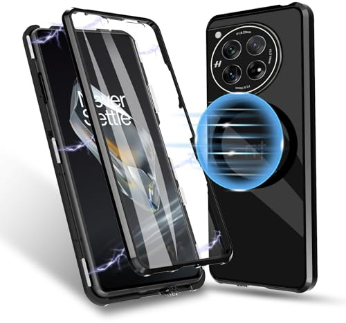 MeiyueEr Hülle für One Plus 12 5G - [Kompatibel mit Magsafe] 360 Grad Vorne und Rückseite Schutz Case Magnetische Adsorption Metallrahmen Handyhülle Case - Magnetic Schwarz