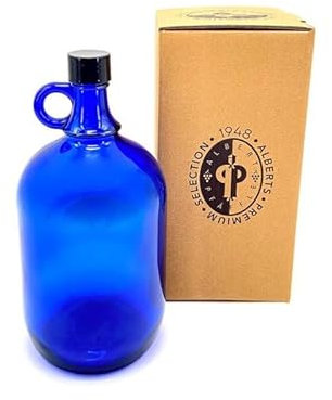 SELECTION ·1948 · ALBERTS · PREMIUM ALBERT PFÄFFLE Glasballon blau 2 Liter, Henkelflasche aus Blauglas inkl. Handschraubverschluss PP31,5 (8)