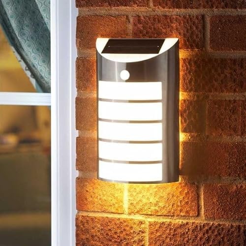 Garden Mile Solar Security Light with Outdoor Motion Sensor Outdoor Solar Lights Wall Mounted Outside Lights with Sensor for Home Garden Shed Caravan (Warm White Welcome Light, 1)