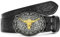 Western Leder Gürtel für Herren Damen Floral graviert Cowboy Schnalle Gürtel Longhorn Stier Schnalle Taillegürtel,Schwarz,S