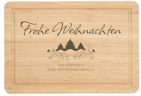 Personalisiertes Schneidebrett aus Bambus mit Gravur Individuelles Geschenk zu Weihnachten Mit Namen und Text nach Wunsch Weihnachtliche Freude schenken - Motiv: Tannenbaum
