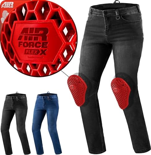 SHIMA Rider Motorrad Jeans Herren mit Protektoren Airforce Knieprotektoren Motorradhose Kurzgrößen Hosen Motorradjeans für Herren Protektorenhose Textilhose Jeanshose Lang (Männer, Schwarz, 38/32)