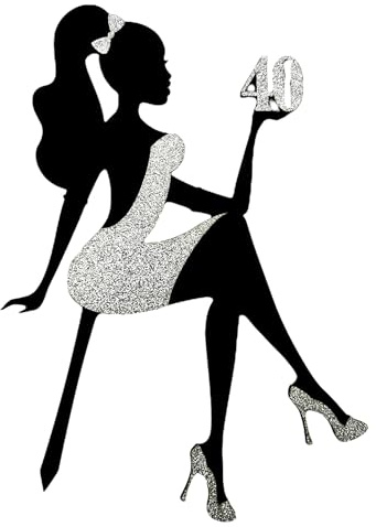 decoresca Kuchendeko Geburtstag mit Alter, 40 Jahre - 24x17 cm - Dame in High Heels, Happy Birthday Tortenaufsatz – Kuchendekoration - Torten Topper Geburtstag in Acryl & Glitter (Silber)