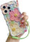 Micoden for iPhone 13 Pro Max Case Oil Retro Floral Print Curly Wave Silicone Case Aesthetic Fashion Flower Girls Women Phone Case with Strap for iPhone 13 Pro Max Green