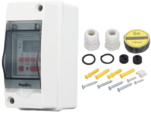 Digital Timer Switch, Battery Backup, 7 Day 28 On/Off Waterproof Box Schedules Programmable LCD Display Digital Timer Switch, AC85-265V