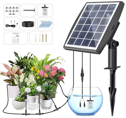OHYEAHSPIN - Sistema di irrigazione a goccia ad energia solare, per irrigazione da giardino e serra, accessori supportati da 15 vasi e 6 modalità timer