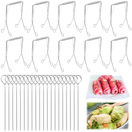 Lot de 20 brochettes à roulade de 15 cm, 10 pinces à roulade en acier inoxydable