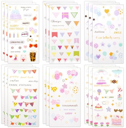 18 Sheets Happy Birthday Stickers for Kids, Various Styles Stickable Teen Cute Birthday Party Stickers Cartoon Happy Birthday Stickers for Gifts Notepad Water Bottle Laptop