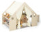 DREAMADE 6 en 1 Tente de Jeu en Bois Enfants 2-6Ans,Maison de Jeu avec Tapis&Tableau Noir Double Face&Chaise&Coffre à Jouets&Rideaux,Cabane de Jeu Enfant Intérieure (145X98X113CM)