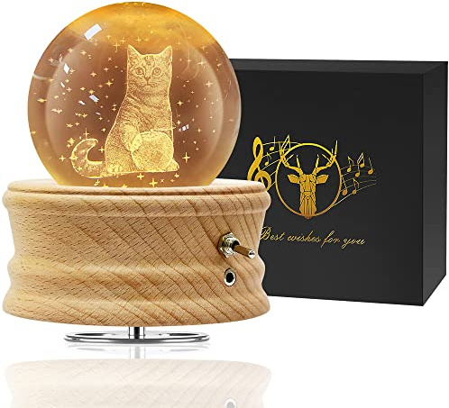 BUOTAU Kristallkugel Spieluhr, 360 ° drehbare hölzerne Spieluhr mit Licht, Geburtstagsgeschenk, Projektionsfunktion mit Beleuchtung, LED Mond Lampe, Valentinstagsgeschenk, Jubiläum