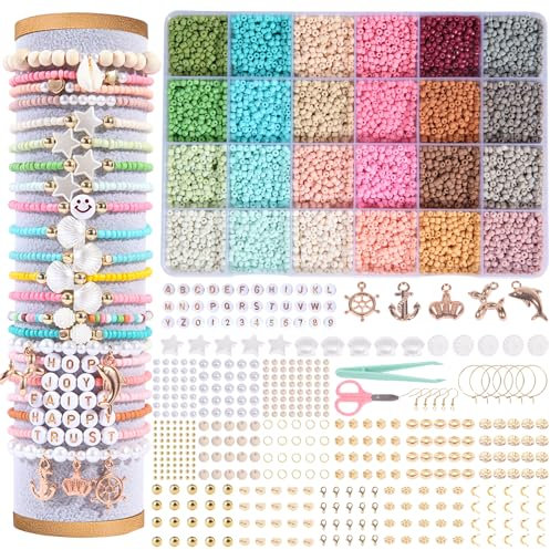WLIAGYE Perlen für Armbänder zum Auffädeln Set 3mm,Holzperlen,Numer und Buchstabenperlen,Osterperlen- Ideal für DIY Schmuckherstellung Freundschaftsarmband,Makramee,Halsketten,Geschenke für kinder