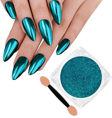 SIUSIO Chrom Nagel Pulver, Metallic Spiegel Effekt Holographische Schimmer Glitter Staub Maniküre Dekoration Nail Art Pigment für DIY Gel Polish Nail Art, Harz Handwerk, Salon, Geschenke für Lake Blue