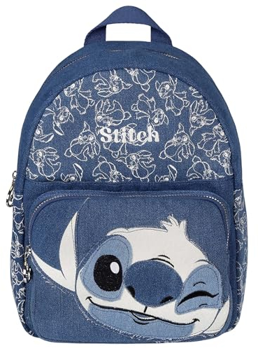 Disney Stitch Denim Rucksack, kleiner Stadtrucksack 31x24x12 cm (Stitch Blau)