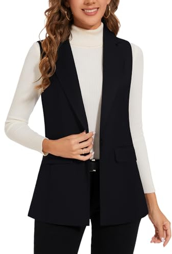 LADI TREND Gilet long sans manches pour femme - Gilet de bureau entièrement doublé à un bouton