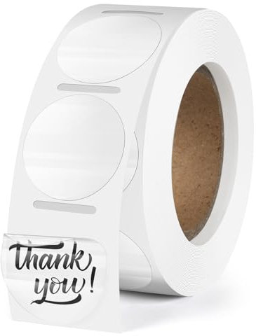 FINDAT Transparente Thermo-Etiketten Runde 25mm Rollen Selbstklebende Drucker-Etiketten Clear Vinyl Wasserdicht Klebepunkte Aufkleber für Büro Logo Design QR Versand 500 Stück