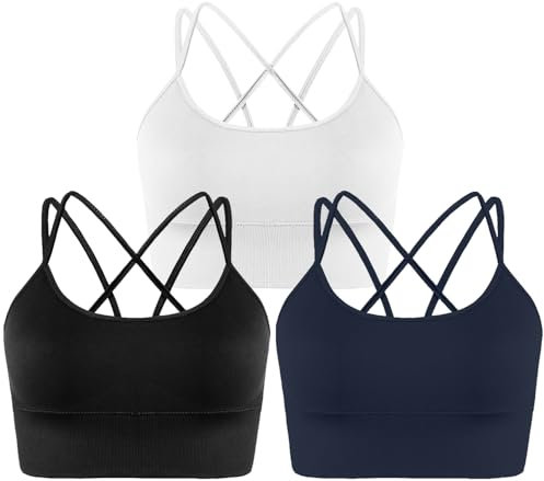 Memoryee Sport BH Damen Große Brüste Push Up Ohne Bügel Kreuz Rücken Rückenfrei Gepolstert Mittlere Unterstützung Crop Top für Yoga Tanz Laufen Radfahren Mehrfarbig4 M