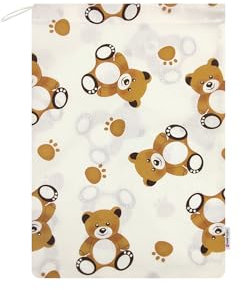 Sacchetto per il cambio asilo nido in 100% Cotone 34x44 cm sacco porta indumenti bavaglini (Orsetto Peluche, Sacchetto)