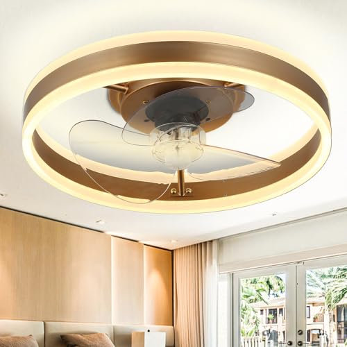 FRIXCHUR Modern LED Deckenventilator mit Beleuchtung, 16 Zoll Lampe mit Ventilator Unterputz Deckenventilator Deckenlampe mit Ventilator für Wohnzimmer Schlafzimmer Küche (Gold,40cm)