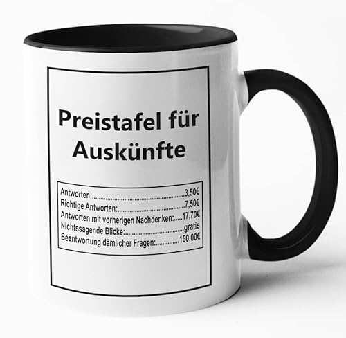 Kaffeetasse, Becher, Tasse Preistafel für Auskünfte 330ml, Bürotasse (schwarzweiß)
